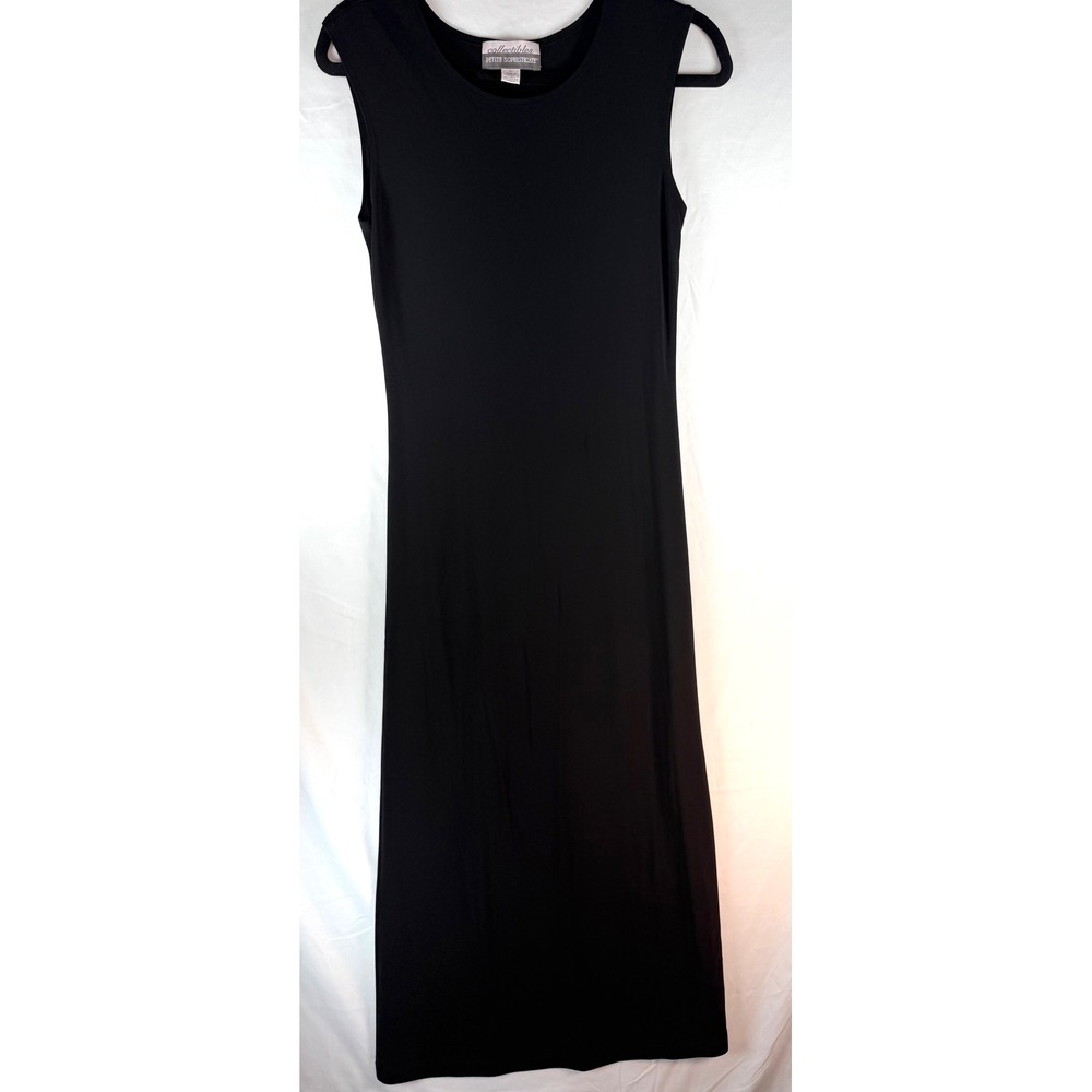 Petite Sophisticate Black Sleeveless Maxi Column Dress Scoop Neck Side Slit S/P